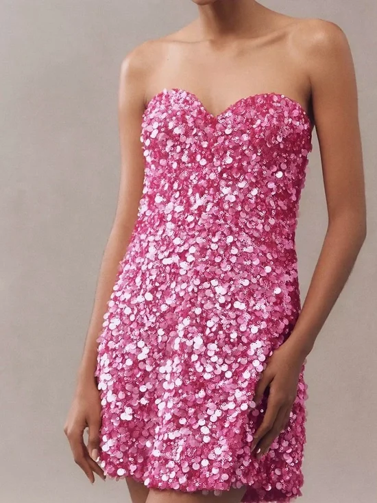 Helsi  Mini Strapless Sequin Mini Dress. - Picture 2 of 11